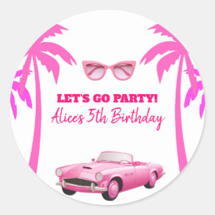 Sticker Rond Besties Malibu Pink Doll Plage Anniversaire