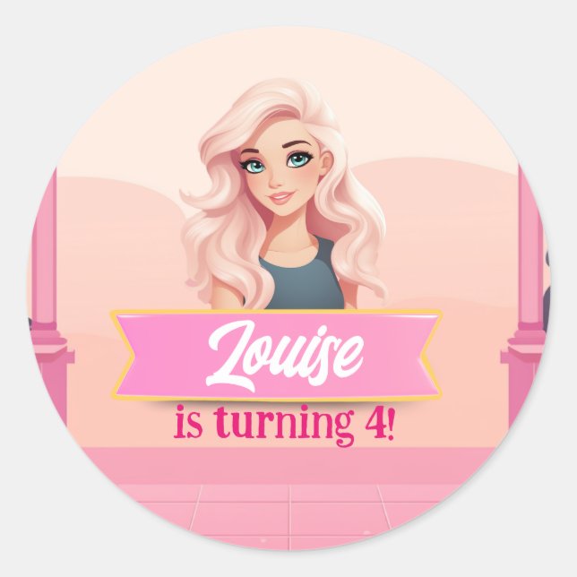 Sticker Rond Besties Poupée rose (Devant)