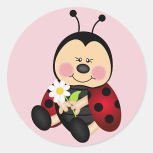 Sticker Rond Bestiole de femme de dessin mignon