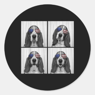 Sticker Rond Bet Hound 4th Of July Aamerican Flag Dog Patriotic