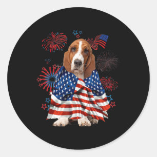 Sticker Rond Bet Hound Chien American Usa Drapeau 4 juillet Chi