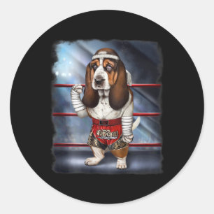 Sticker Rond Bet Hound Dog Comme Muay Thai Kick Boxer Champion