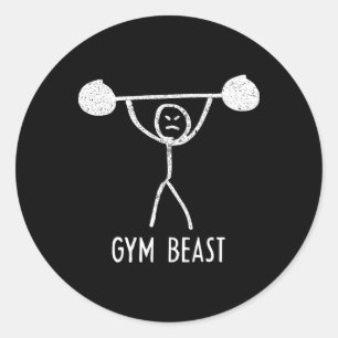 Sticker Rond Bête de gym exercice de musculation drôle forme ph