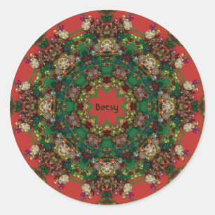 Sticker Rond BETSY ~ NOËL ~ Vert Jaune Rouge Bleu ~
