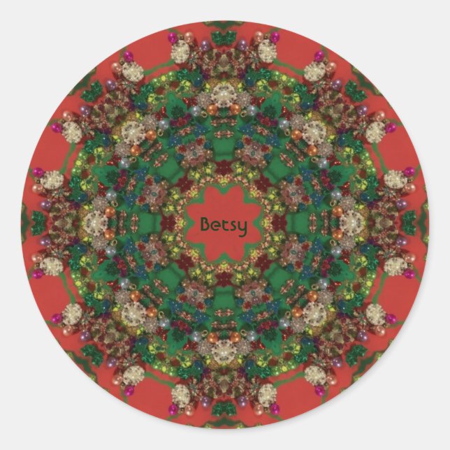 Sticker Rond BETSY ~ NOËL ~ Vert Jaune Rouge Bleu ~ (Devant)