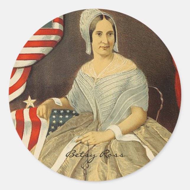 Sticker Rond Betsy Ross Premier drapeau américain Portrait Vint (Devant)