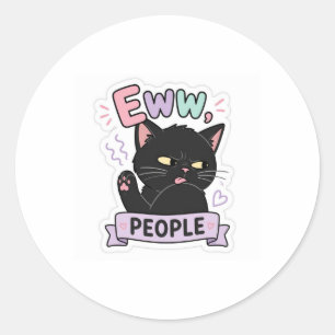 Sticker Rond Beurk Les Gens Drôle Chat Noir Introverti Sarcasti