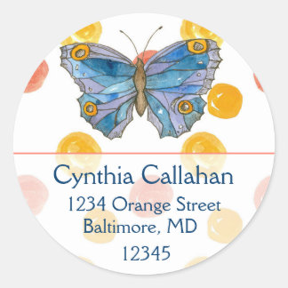 Sticker Rond Beurre bleu Orange Dots Adresse de retour