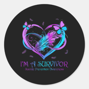 Sticker Rond Beurre Coeur Je Suis Survivant Suicide Prévention