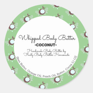Sticker Rond Beurre Corporel à la Noix de Coco Marquage et Emba