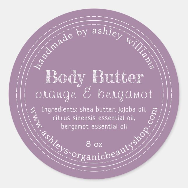 Sticker Rond Beurre corporel artisanal Bio Entreprise Purple (Devant)