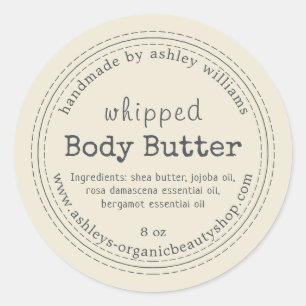 Sticker Rond Beurre Corporel Fait Main Biologique Blanc Antique