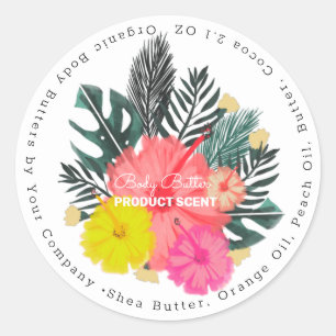 Sticker Rond Beurre Corporel Fleur Tropicale Marque de Savon de