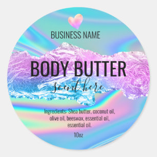 Sticker Rond beurre corporel iridescente holographe produit éti