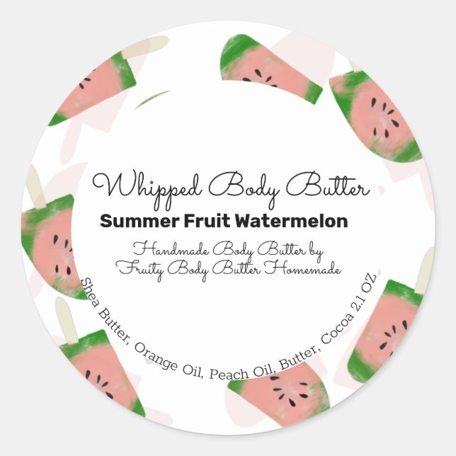 Sticker Rond Beurre Corporel Pop Fruit Pastèque Marquage de la  (Devant)