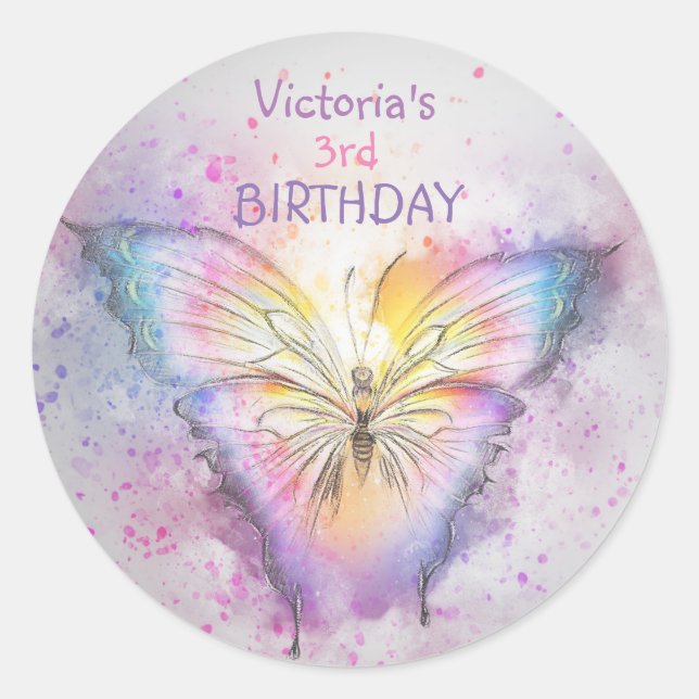 Sticker Rond Beurre d'aquarelle mignonne Anniversaire Fille Fav (Devant)