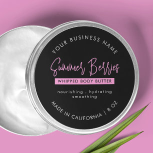 Sticker Rond Beurre de corps noir et rose tendance Jar de soins
