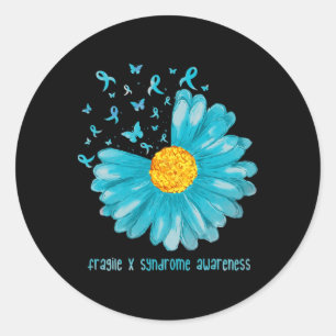 Sticker Rond Beurre de marguerite Turquoise Ruban Fragile X Syn