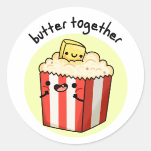 Sticker Rond Beurre Ensemble Funny Beurre Popcorn Pun