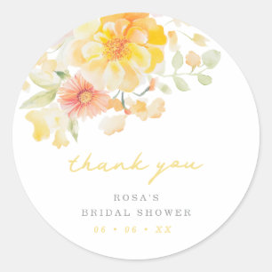 Sticker Rond Beurre Jaune Fête des mariées Florale Merci Favor