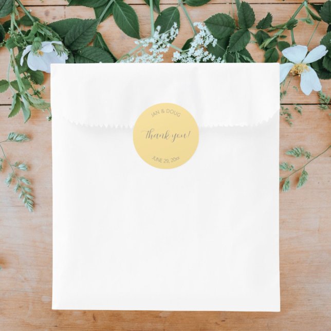 Sticker Rond Beurre jaune stylisé Merci Mariage (In Situ Wedding)