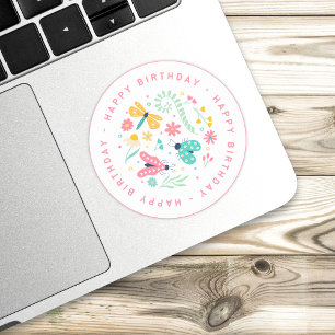 Sticker Rond Beurre mignon et fleurs Joyeux anniversaire