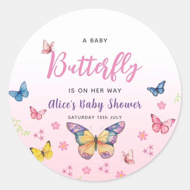 Sticker Rond Beurre mignonne Whimsical Girls Baby shower rose (Devant)