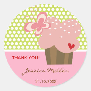 Sticker Rond Beurre rose Cupcake Girl Anniversaire
