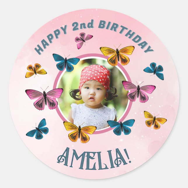 Sticker Rond Beurre rose mignonne Fille Anniversaire Photo (Devant)