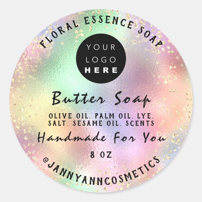 Sticker Rond Beurre Soap Cosmétique Logo artisanal Holographe O (Devant)