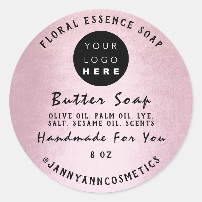 Sticker Rond Beurre Soap Cosmétique Rose fait main Logo rose (Devant)