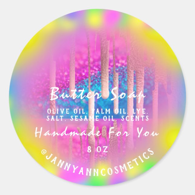 Sticker Rond Beurre Soap Cosmétiques Holographe rose gouttes de (Devant)