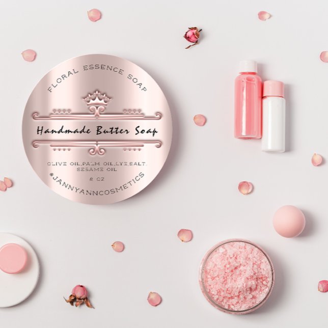 Sticker Rond Beurre Soap Cosmétiques Royal Couronne Rose maquil (Créateur téléchargé)