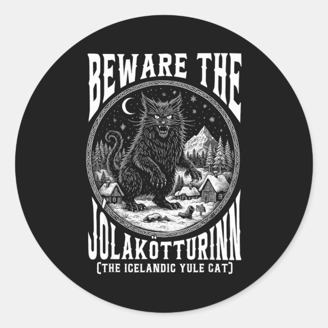 Sticker Rond Beware The Jolakotturinn Yule Cat Icelandic Christ (Devant)