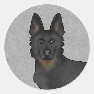 Sticker Rond Bi-Black Allemand Berger Cartoon Chien Gros plan