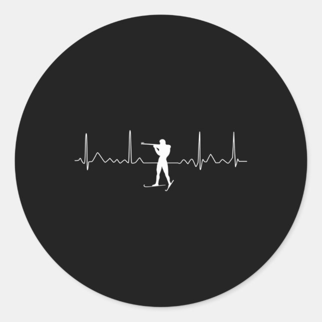 Sticker Rond Biathlon Heartbeat - Skiing Slogan Shooting Biathl (Devant)