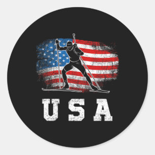 Sticker Rond Biathlon Usa ! Ski Patriotique Et Tir À Fusil