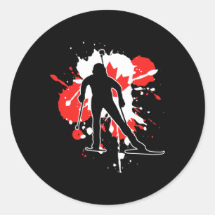 Sticker Rond Biathloniste du drapeau du Canada - Biathlon canad