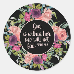 Sticker Rond Bible chrétien floral aquarelle rose violet