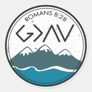Sticker Rond Bible chrétienne contre Romains 8:28 Dieu est plus