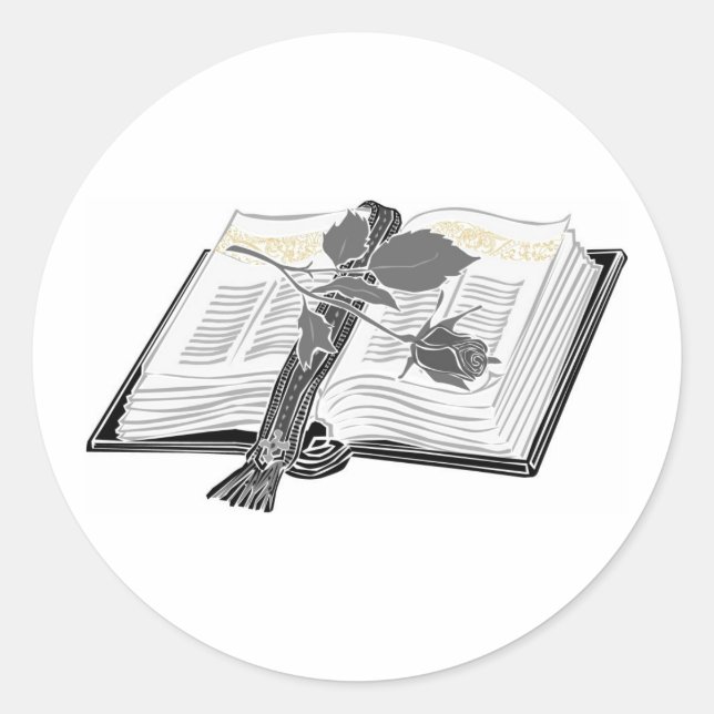 Sticker Rond Bible noire et blanche avec accent Rose (Devant)