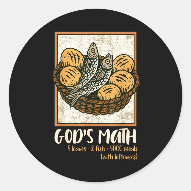 Sticker Rond Bible Verse Christian Jesus Fishes &amp; Loaves Go (Devant)
