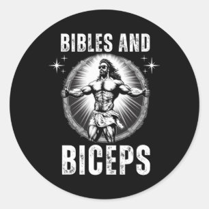 Sticker Rond Bibles Et Biceps Bodybuilding Jésus Fitness Drôle