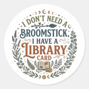 Sticker Rond Bibliothécaire ensorceleuse Carte de bibliothèque 