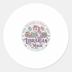 Sticker Rond Bibliothécaire Licorne de Magie Produit Original G