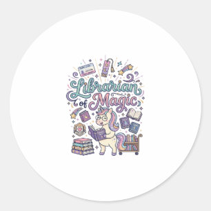 Sticker Rond Bibliothécaire licorne de vêtements prêts à imprim