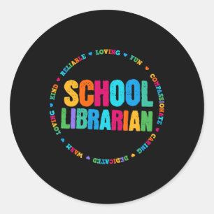 Sticker Rond Bibliothécaire scolaire Tee Rainbow Colorful Libra