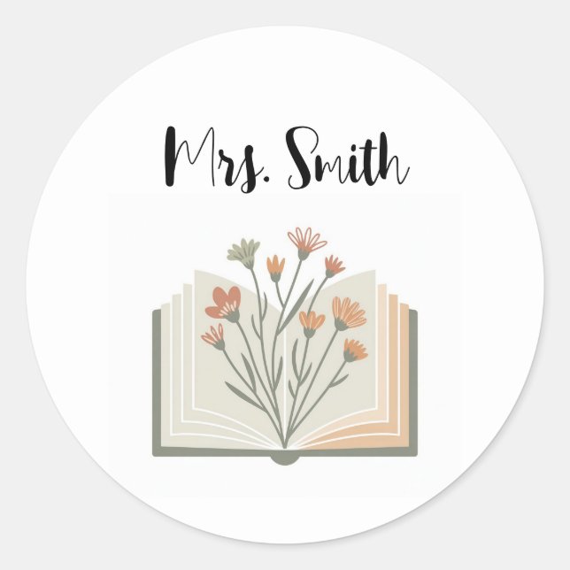 Sticker Rond Bibliothèque d'enseignant Fleur Sauvage Rétro (Devant)