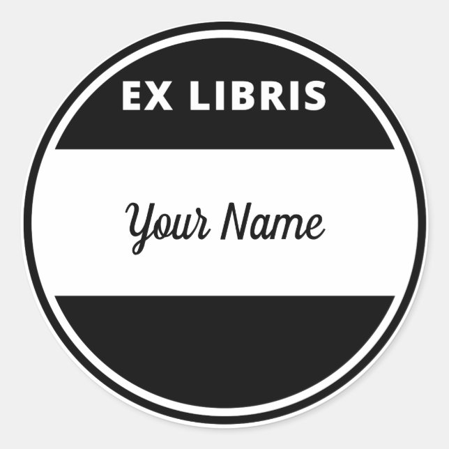 Sticker Rond Bibliothèque Ex Style Moderne avec votre nom (Devant)