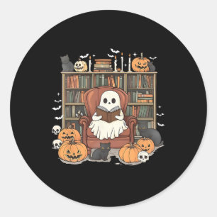 Sticker Rond Bibliothèque fantôme Halloween Livre Lecture Livre